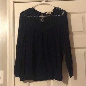 Blue long sleeve shirt with lace detail